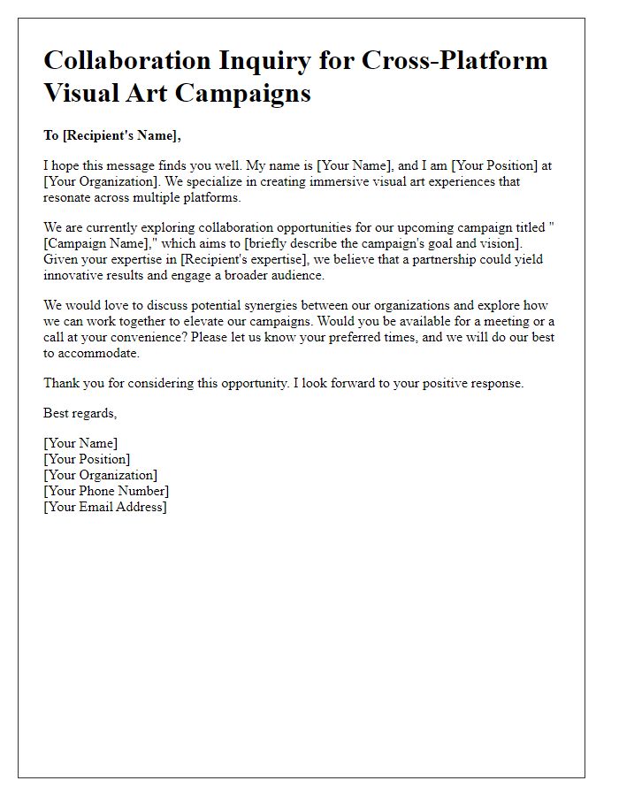 Letter template of collaboration inquiry for cross-platform visual art campaigns