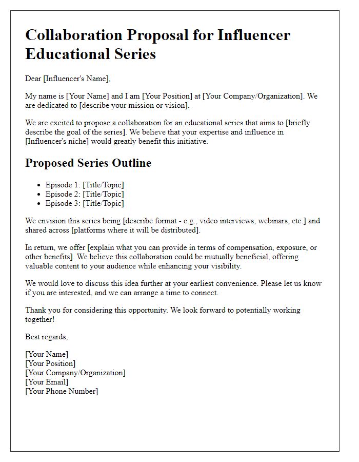 Letter template of collaboration proposal for influencer educational series