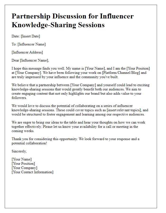 Letter template of partnership discussion for influencer knowledge-sharing sessions