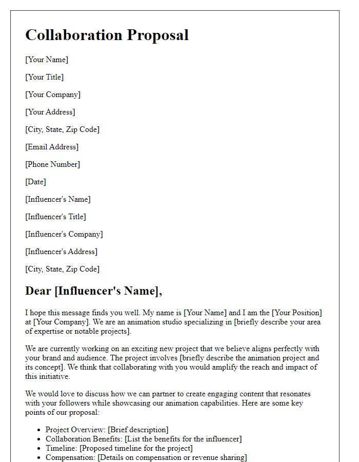 Letter template of influencer animation project collaboration proposal