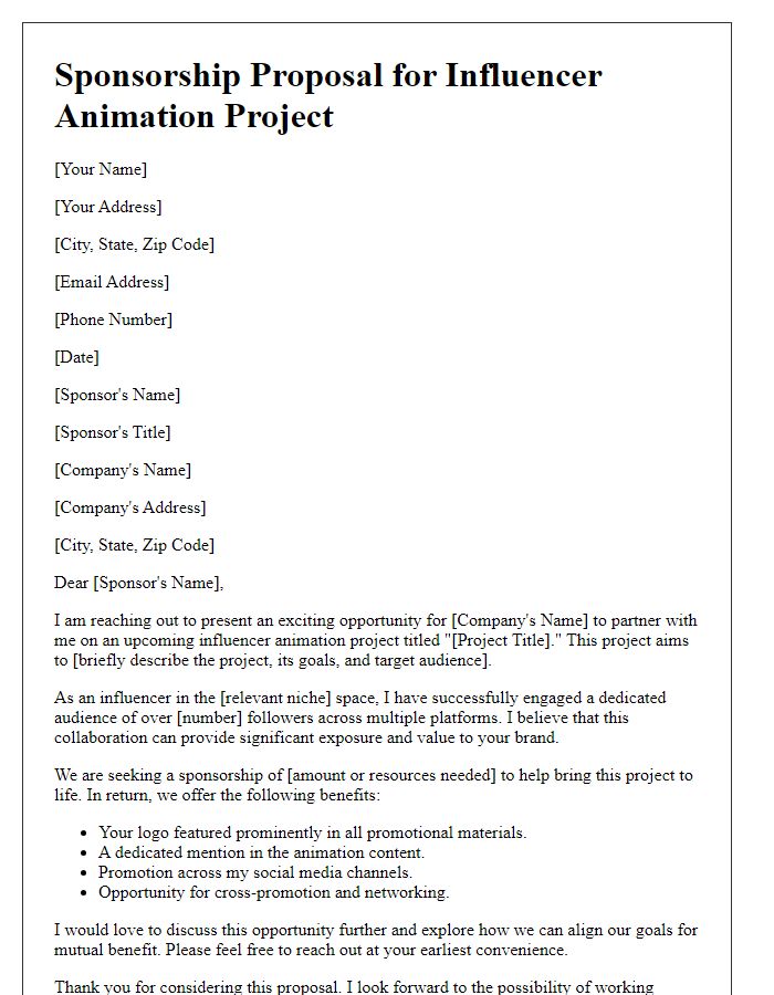 Letter template of influencer animation project sponsorship proposal