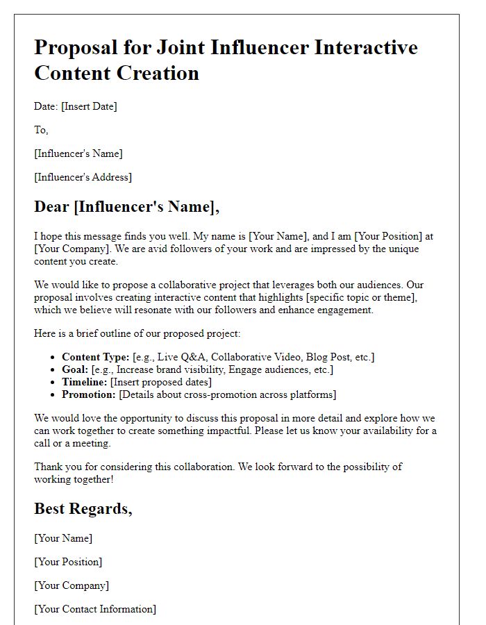 Letter template of proposal for joint influencer interactive content creation