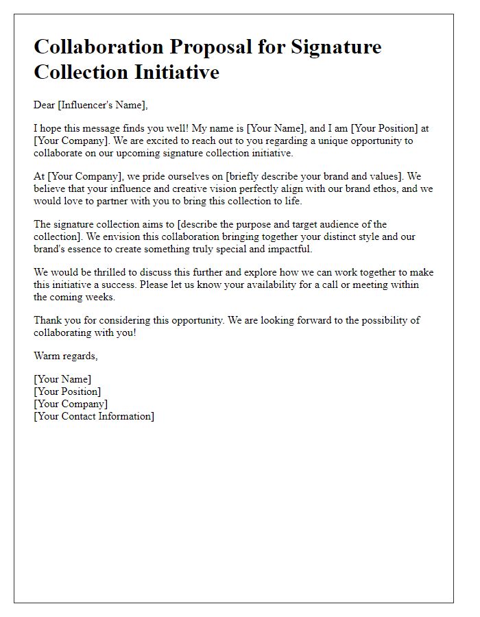 Letter template of influencer collaboration on signature collection initiative.