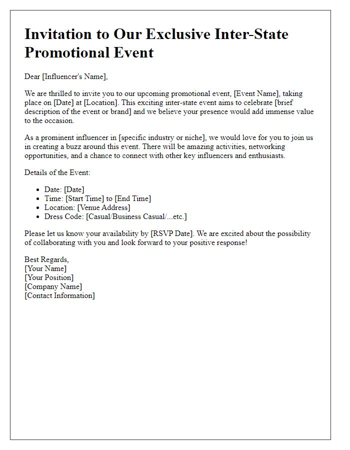 Letter template of influencer invite for inter-state promotional event