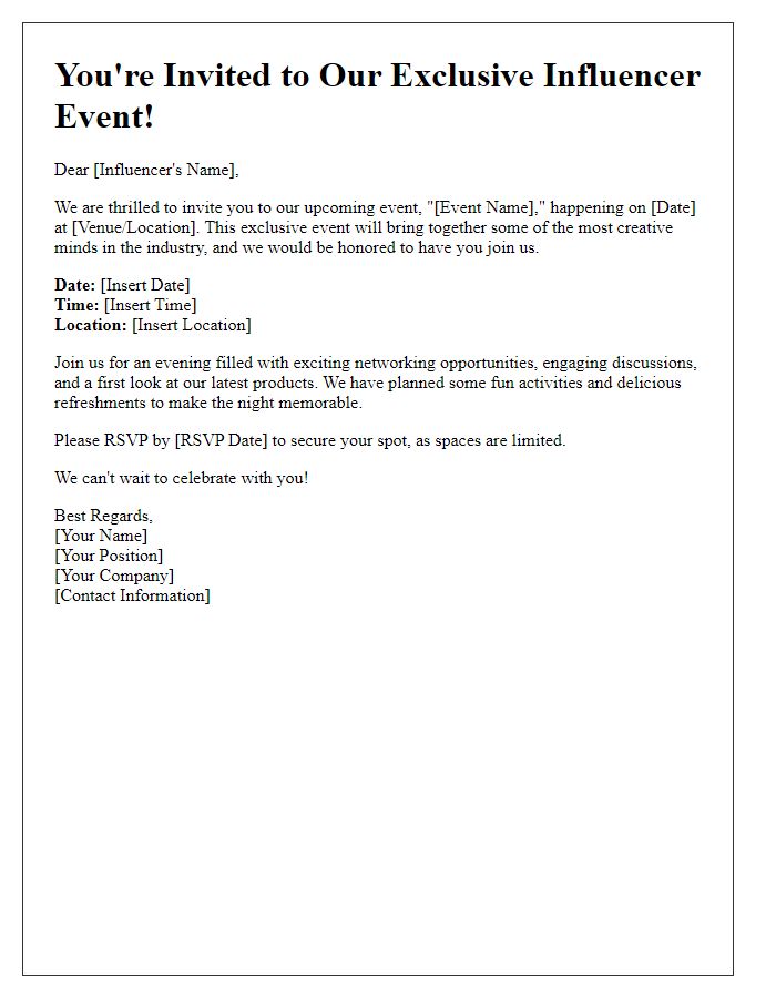 Letter template of influencer event invitation