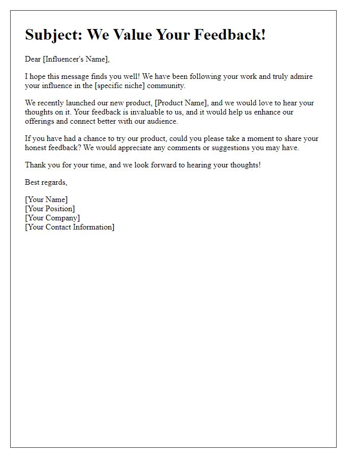 Letter template of influencer feedback request