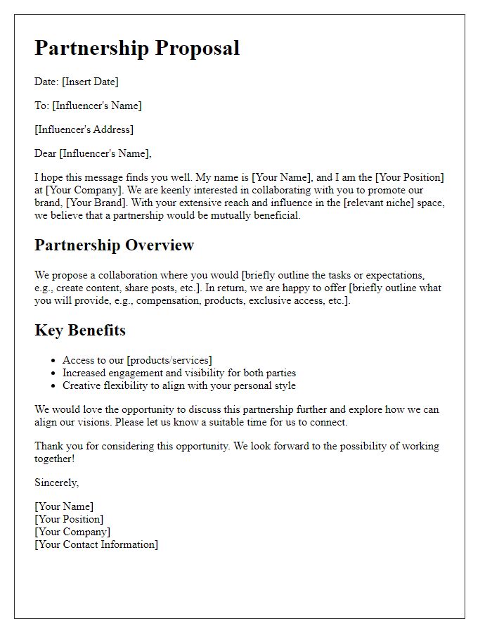 Letter template of influencer partnership proposal