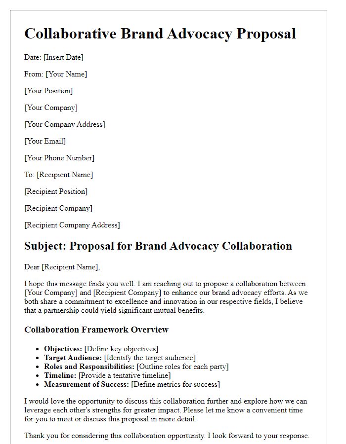 Letter template of brand advocacy collaboration framework