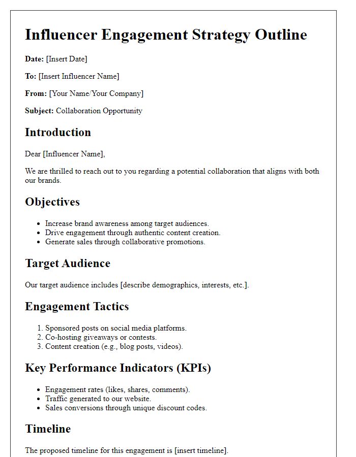 Letter template of influencer engagement strategy outline