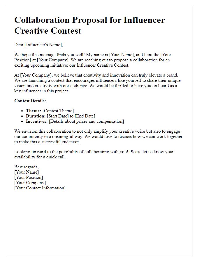 Letter template of collaboration proposal for influencer creative contest