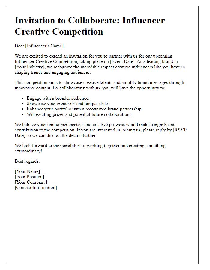 Letter template of partnership invitation for influencer creative competition