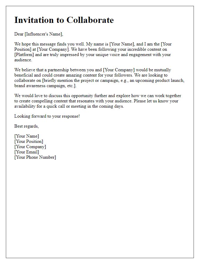 Letter template of invitation for influencer content partnership