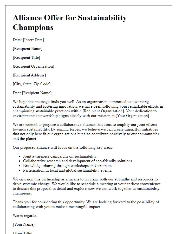 Letter template of alliance offer for sustainability champions.