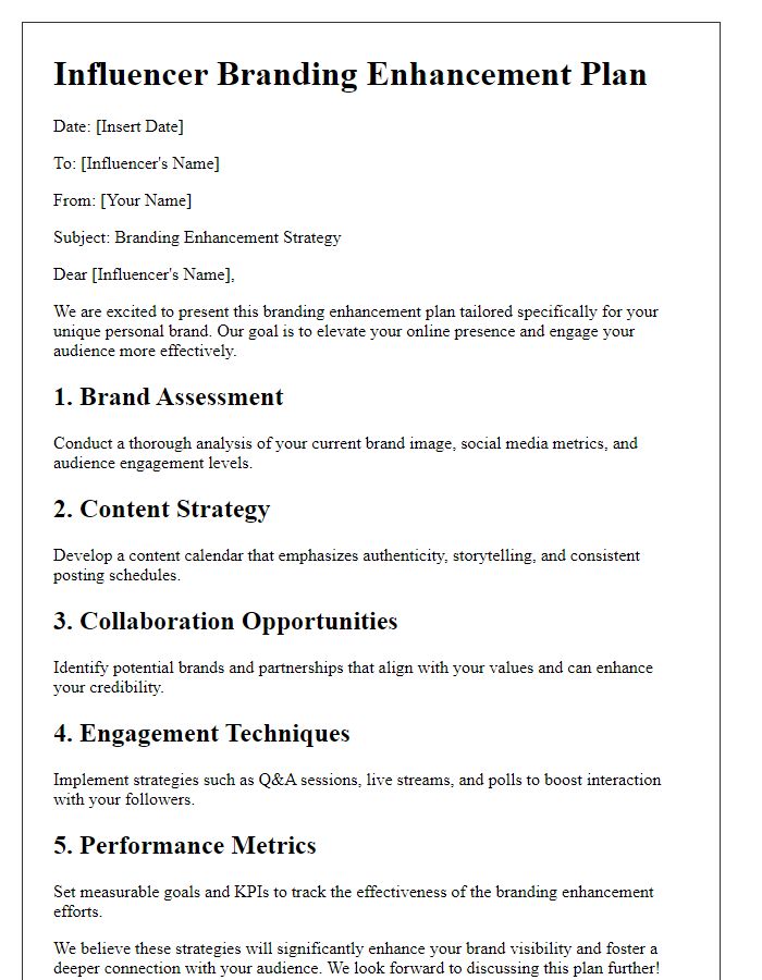 Letter template of influencer branding enhancement plan