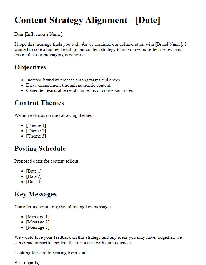 Letter template of influencer content strategy alignment