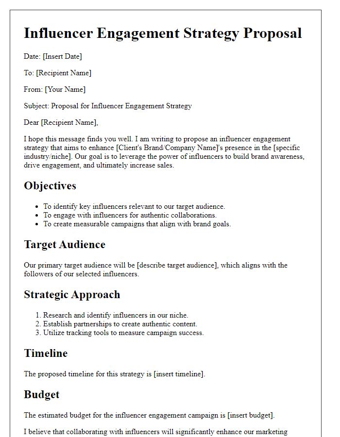 Letter template of influencer engagement strategy proposal