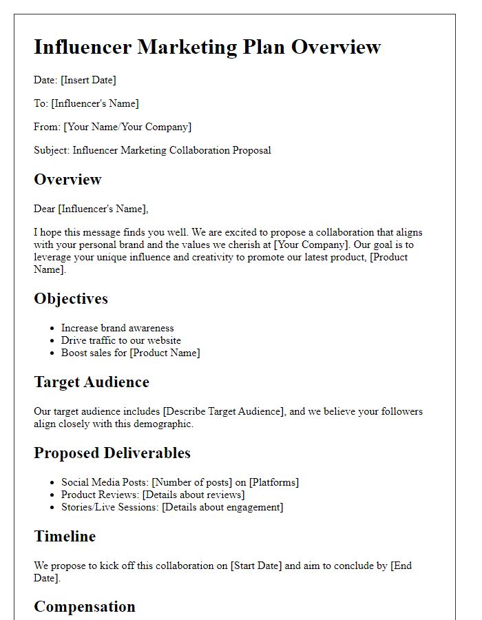 Letter template of influencer marketing plan overview