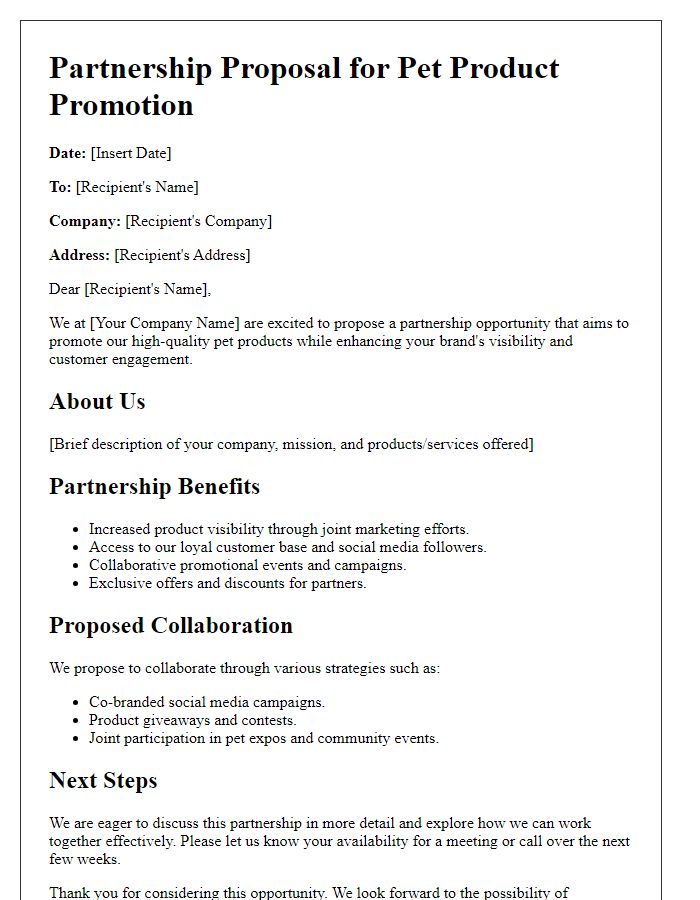 Letter template of partnership proposal for pet product promotion