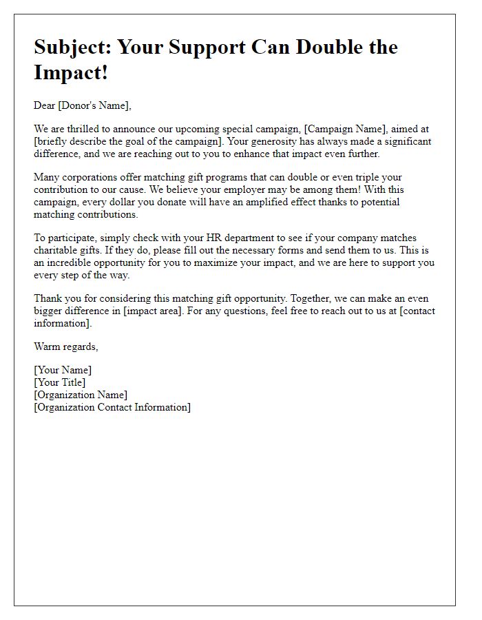 Letter template of matching gift request for special campaign