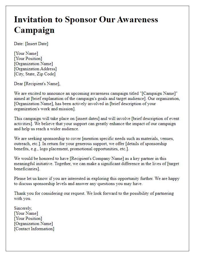 Letter template of sponsorship invitation for awareness campaign