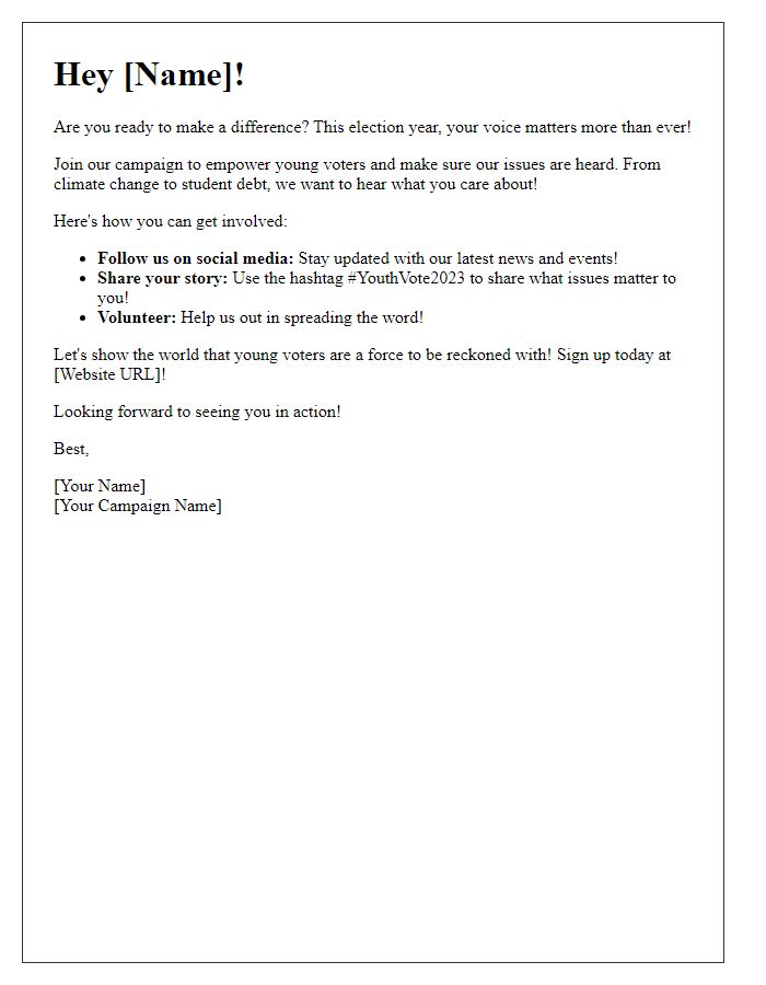 Letter template of a social media campaign aimed at younger voters.