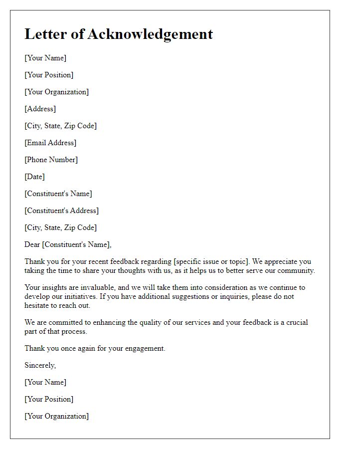 Letter template of acknowledgement for constituent feedback