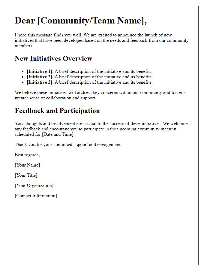 Letter template of introducing new initiatives based on community needs