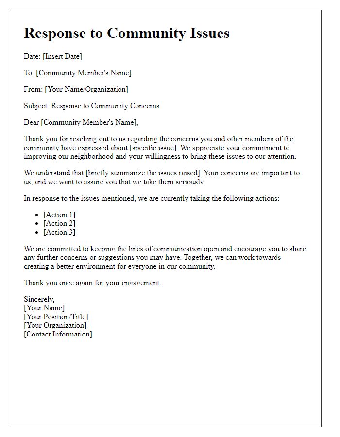 Letter template of response to community issues