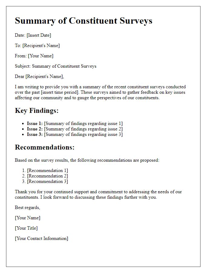 Letter template of summary of constituent surveys