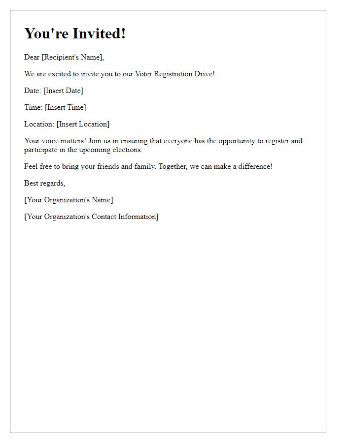 Letter template of Invitation for Voter Registration Drive