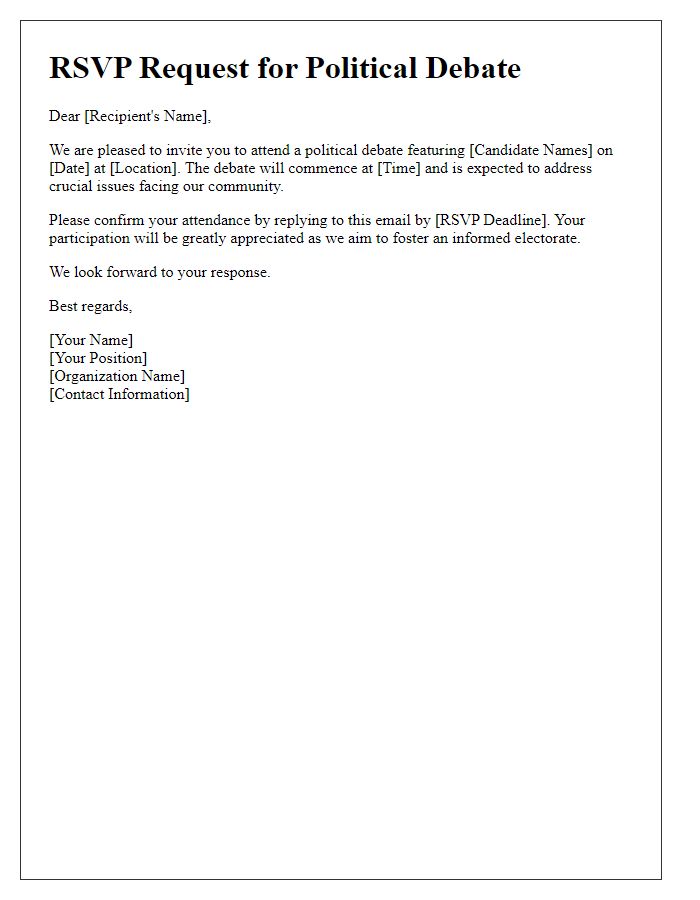 Letter template of RSVP Request for Political Debate