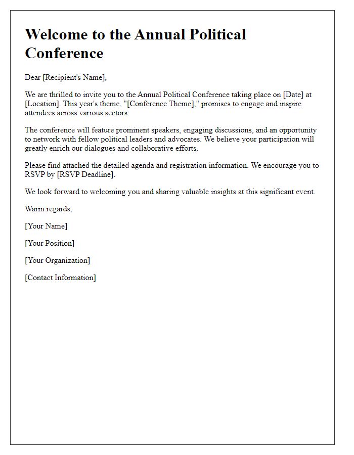 Letter template of Welcome Invitation for Political Conference