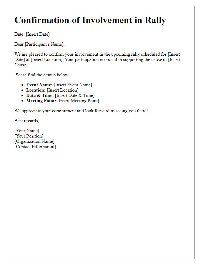 Letter template of confirmation for rally involvement.