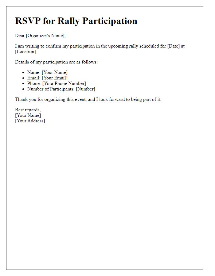 Letter template of RSVP for rally participation.