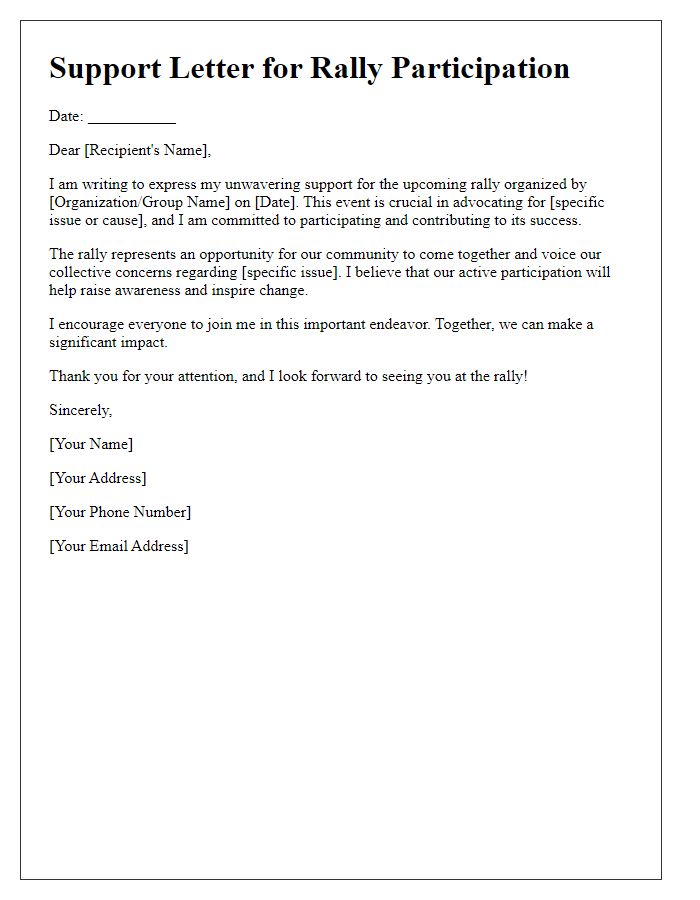 Letter template of support for rally participation.