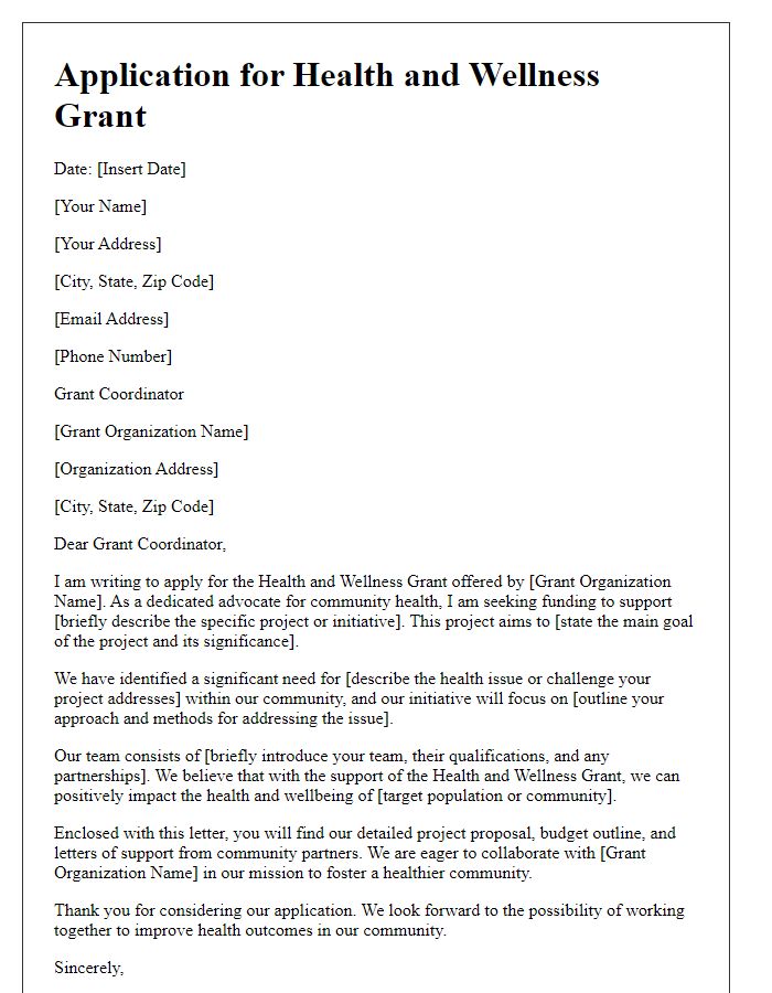 Letter template of application for health and wellness grant.