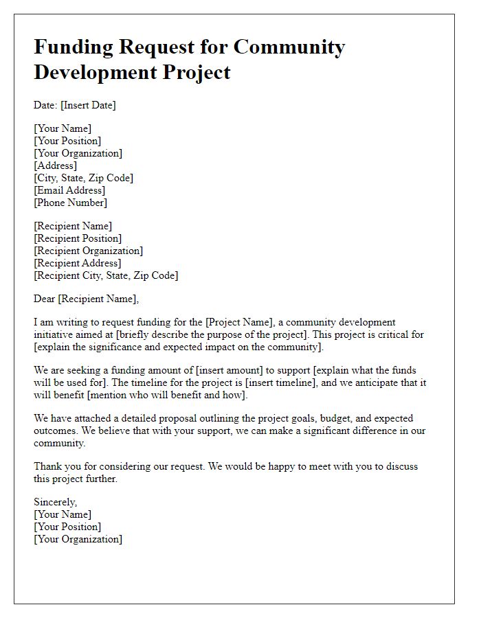 Letter template of funding request for community development projects.