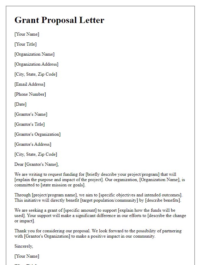 Letter template of grant proposal for non-profit organizations.