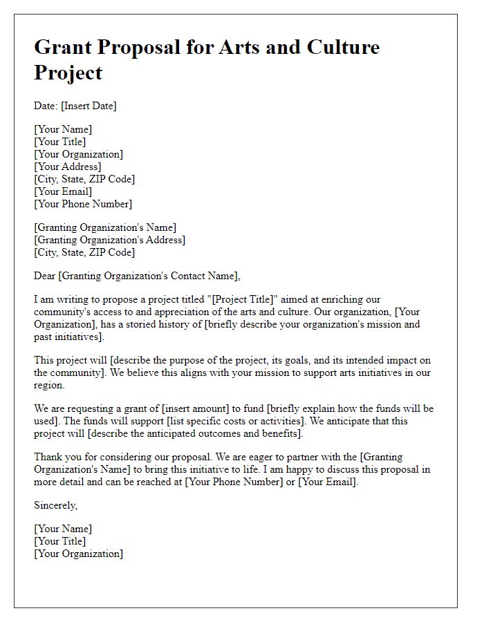 Letter template of proposal for arts and culture grant.