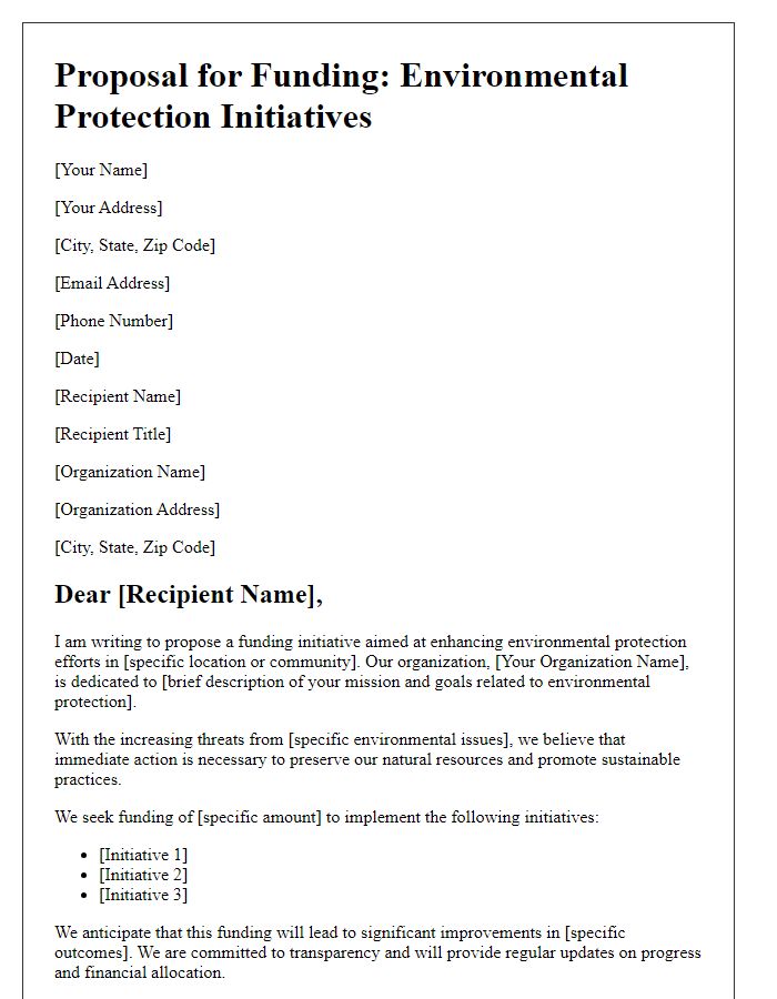 Letter template of proposal for environmental protection funding.