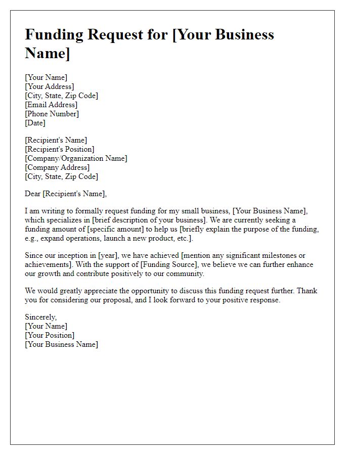 Letter template of request for small business funding.