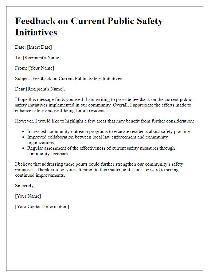 Letter template of feedback on current public safety initiatives.