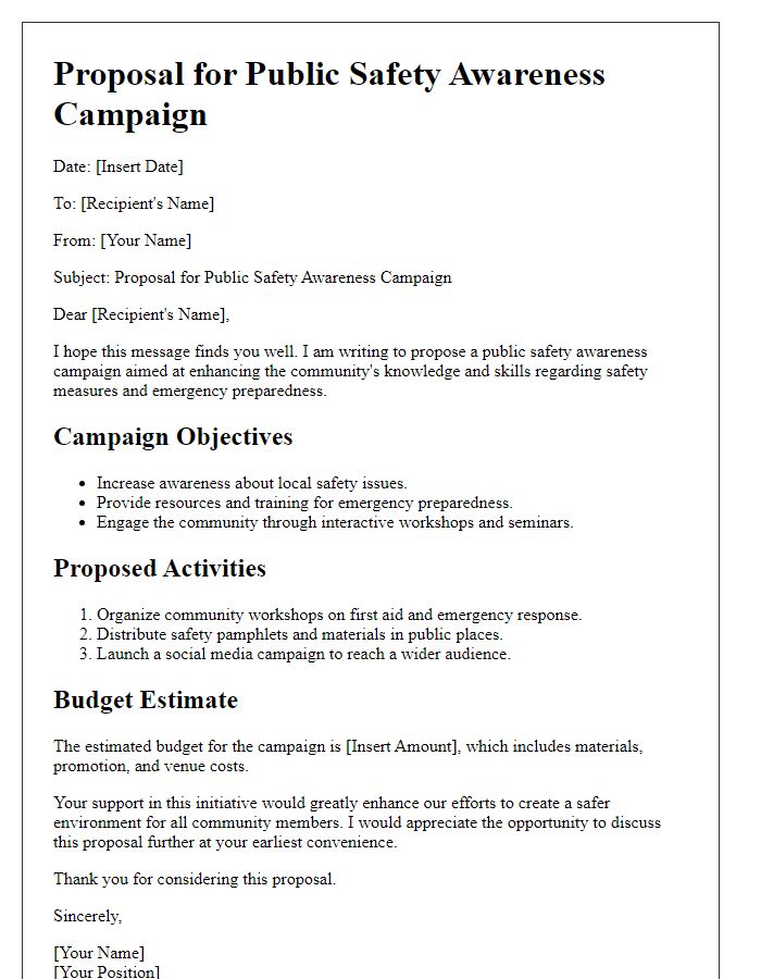 Letter template of proposal for public safety awareness campaigns.