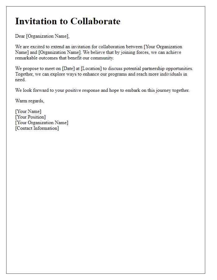 Letter template of collaboration invitation for local organizations