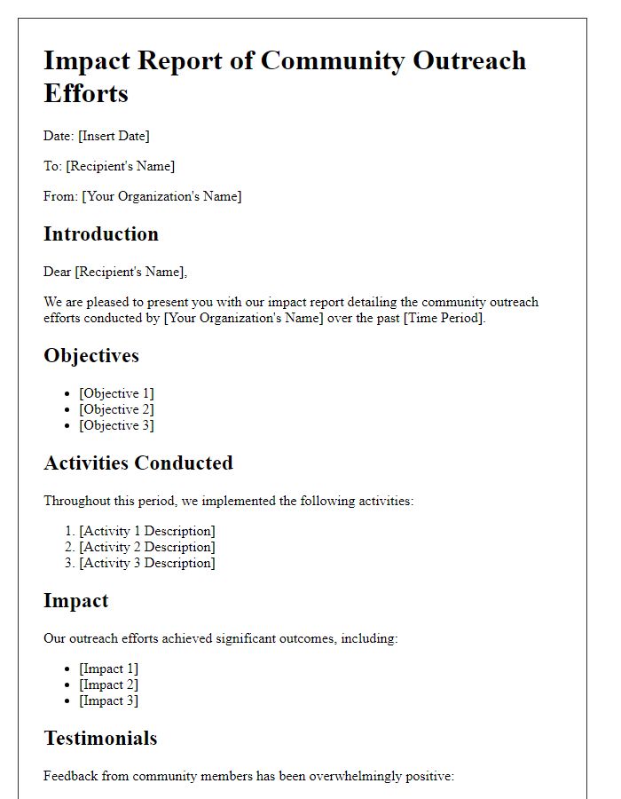 Letter template of impact report for community outreach efforts