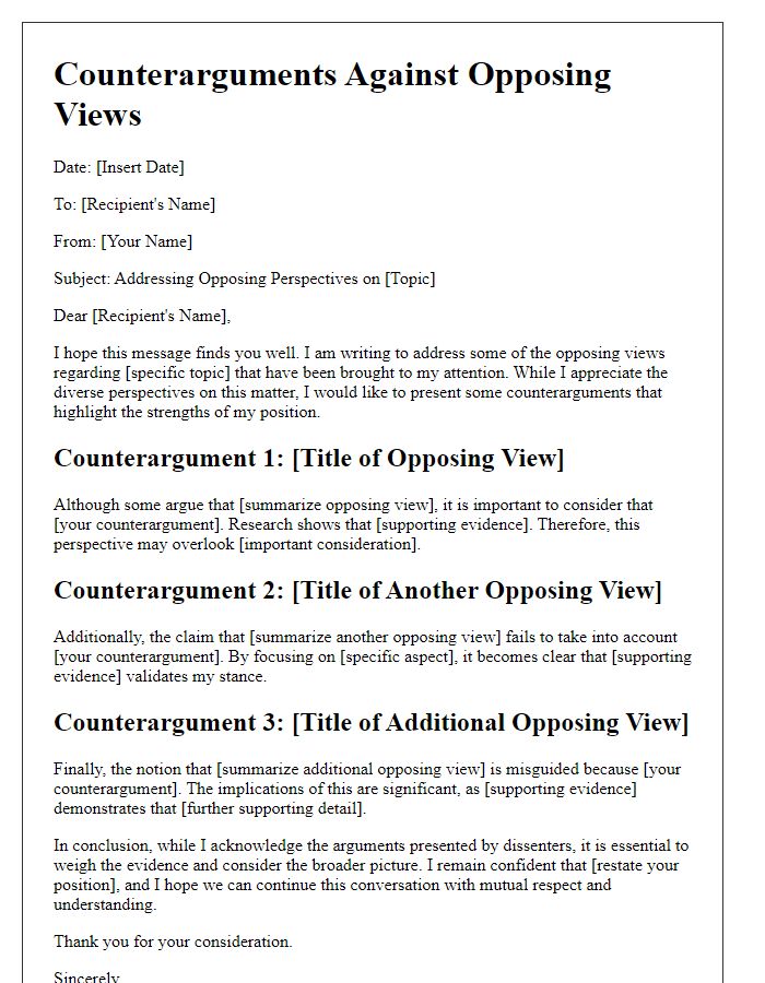 Letter template of counterarguments against opposing views