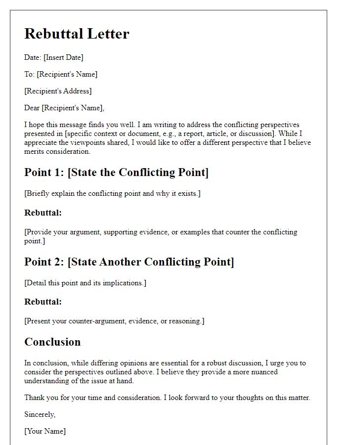 Letter template of rebutting conflicting perspectives