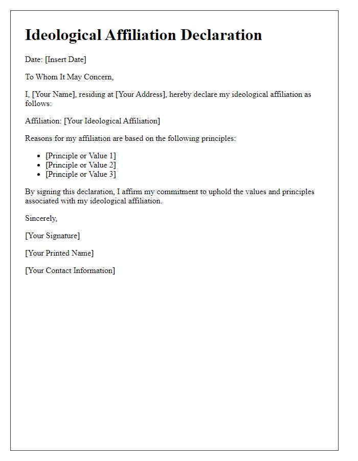 Letter template of ideological affiliation declaration