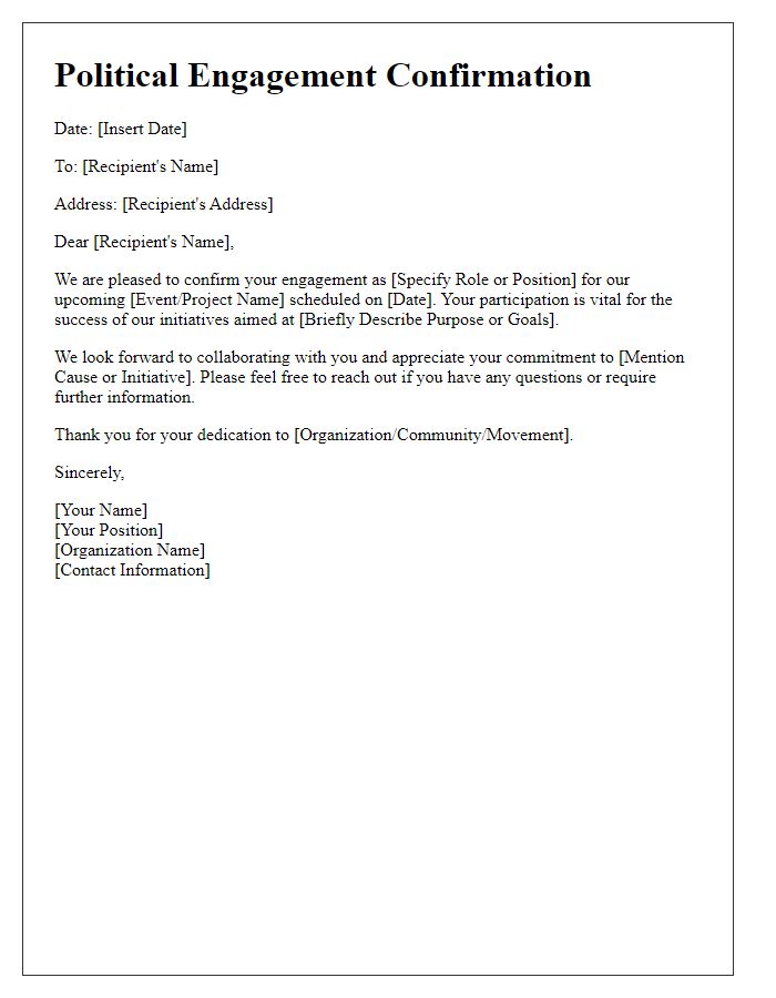 Letter template of political engagement confirmation