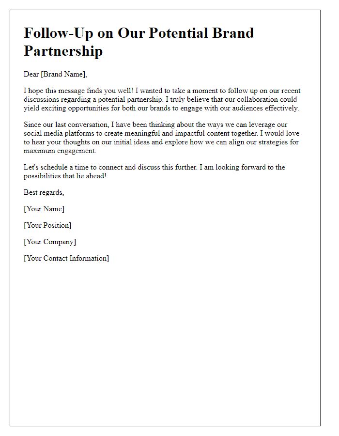 Letter template of social media engagement follow-up for brand partnerships.